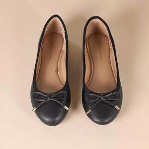 Womens Black Closed Rounded Toe Bow Tie Comfortable Billie Ballet Flat Shoes